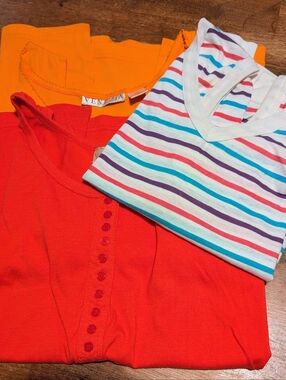 Women's Striped V-Neck Tee and Solid Tops - Multicolor